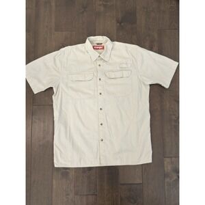 Wrangler Fishing Men's Size M Shirt Button Up Short‎ Sleeve Tan Khaki Pockets